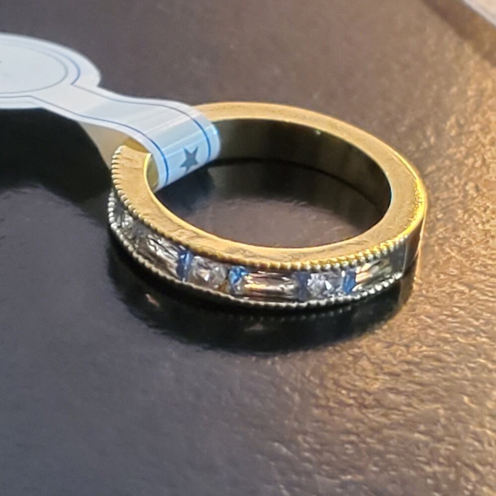 Anthropologie 14k over brass clear Crystal stone Flat channel cut ring Size 7&8